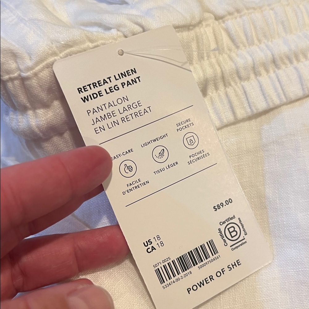 Athleta RETREAT LINEN WIDE LEG PANT, White size 18 NWT - Picture 6 of 11